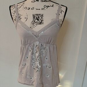 INC International Concepts Gray Sequin Tie Front Camisole